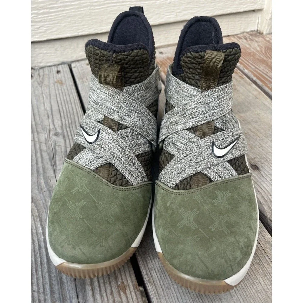Nike LeBron Soldier XII Youth 7Y Basketball Shoes Cargo Khaki/Green AA1352-300
